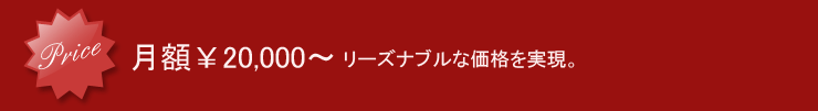 月額￥20,000～　リーズナブルな価格を実現。